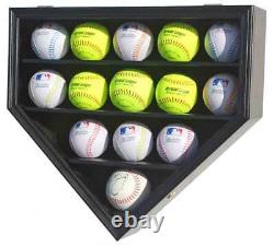 14 Softballs or Baseball Cubes Display Case Cabinet Wall Rack Home Plate Shaped