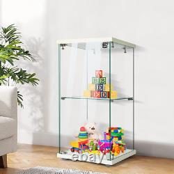 15.7'' Glass Display Cabinet with Lock, 2 Layers, Tempered Glass & MDF Base