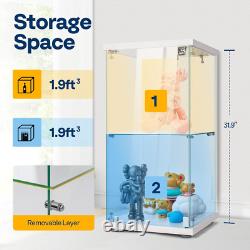 15.7'' Glass Display Cabinet with Lock, 2 Layers, Tempered Glass & MDF Base