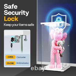 15.7'' Glass Display Cabinet with Lock, 2 Layers, Tempered Glass & MDF Base