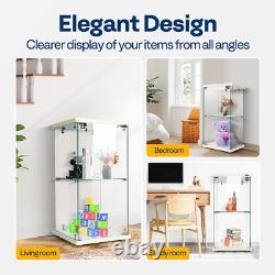15.7'' Glass Display Cabinet with Lock, 2 Layers, Tempered Glass & MDF Base