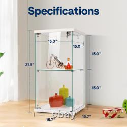 15.7'' Glass Display Cabinet with Lock, 2 Layers, Tempered Glass & MDF Base