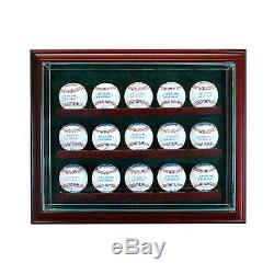 15 Baseball Cabinet Style Wood Display Case 15 Ball Hinged Door Glass CHERRY