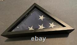 17.5 x 8.5 x 3.5 in black wood flag Case W USA Flag! Shadow Box Display Case