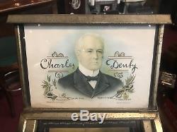 1800's CHARLES DENBY Cigar Countertop Display Case with2 wood boxes WATCH VIDEO