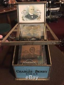 1800's CHARLES DENBY Cigar Countertop Display Case with2 wood boxes WATCH VIDEO