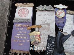 1890s -1910 era Collection of Odd Fellows Badges in Wood Display Case! 25 plus
