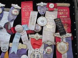 1890s -1910 era Collection of Odd Fellows Badges in Wood Display Case! 25 plus