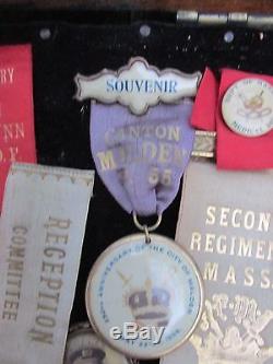 1890s -1910 era Collection of Odd Fellows Badges in Wood Display Case! 25 plus