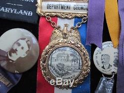 1890s -1910 era Collection of Odd Fellows Badges in Wood Display Case! 25 plus