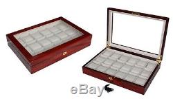 18 Cherry Wood Rosewood Watch Case Jewelry Storage Glass Top Display Case