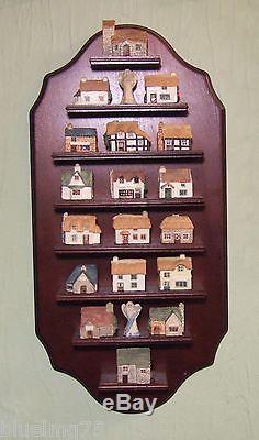18 Vale Fine China Wales House Cottage Thimble Set & 2 Angels Wood Display Case