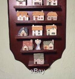 18 Vale Fine China Wales House Cottage Thimble Set & 2 Angels Wood Display Case