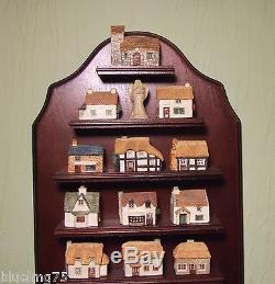 18 Vale Fine China Wales House Cottage Thimble Set & 2 Angels Wood Display Case