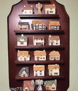 18 Vale Fine China Wales House Cottage Thimble Set & 2 Angels Wood Display Case