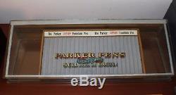 1915 PARKER LUCKY CURVE Fountain Pen Display Case Glass Wood 24-40 Heavy 13lbs