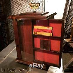 1920's REVOLVING 4 SIDED DISPLAY CASE WOOD AND GLASS. LEATHER/JEWERLY AND MORE