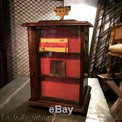 1920's REVOLVING 4 SIDED DISPLAY CASE WOOD AND GLASS. LEATHER/JEWERLY AND MORE