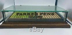 1920s PARKER Fountain Pen Counter Display Case WOOD and GLASS 2 Trays and Key