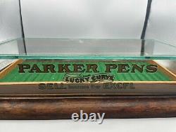 1920s PARKER Lucky Curve Fountain pen Wood Display Case 23 pens Waterman Tray