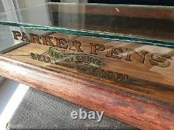 1920s PARKER PENS LUCKY CURVE Fountain Pen Counter OAK / GLASS Display Case