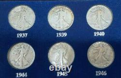 1934-64 The Last 30 Years of US 90% Silver Half Dollar Set in Wood Display Case