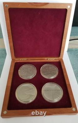 1970's Silver Israel- 4 Medals Set of. 935 Sterling Silver in Wood Display Case