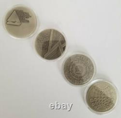 1970's Silver Israel- 4 Medals Set of. 935 Sterling Silver in Wood Display Case