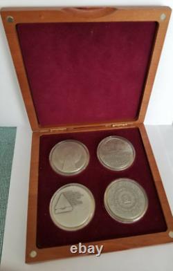 1970's Silver Israel- 4 Medals Set of. 935 Sterling Silver in Wood Display Case