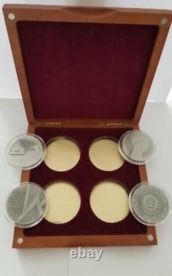 1970's Silver Israel- 4 Medals Set of. 935 Sterling Silver in Wood Display Case