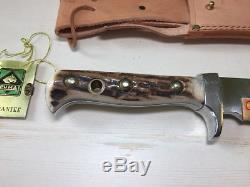 1973 Vintage PUMA 6376 BIG BOWIE Knife & Leather Sheath Wood Display Case
