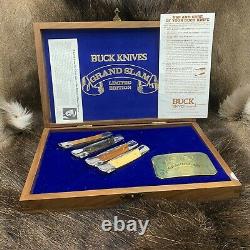 1981 Buck Grand Slam Lockback Knife Collection In Wood Display Case Mint /Rare