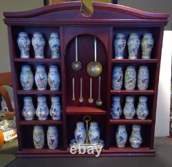 1994 Lenox Birds & Blossoms Spice Jar Set & Wood Display Case WithSpoons 24 Jars