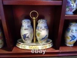 1994 Lenox Birds & Blossoms Spice Jar Set & Wood Display Case WithSpoons 24 Jars