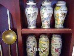 1994 Lenox Birds & Blossoms Spice Jar Set & Wood Display Case WithSpoons 24 Jars