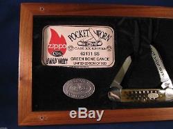 1997 Case Swap Meet Canoe Pocket Worn Green Bone Mint Set In Wood Display SN#254