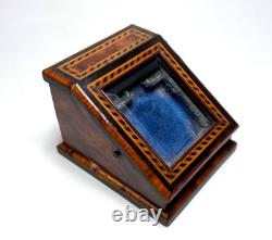 19c. Victorian Pocket Watch Box Display Stand Holder Beveled Glass Marquetry Wood