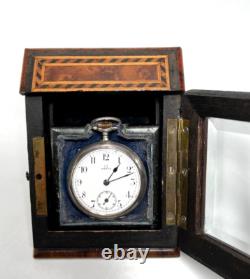19c. Victorian Pocket Watch Box Display Stand Holder Beveled Glass Marquetry Wood