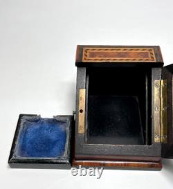 19c. Victorian Pocket Watch Box Display Stand Holder Beveled Glass Marquetry Wood