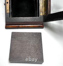 19c. Victorian Pocket Watch Box Display Stand Holder Beveled Glass Marquetry Wood