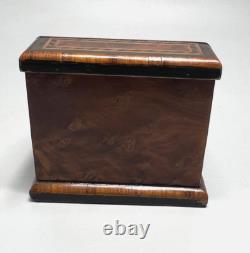 19c. Victorian Pocket Watch Box Display Stand Holder Beveled Glass Marquetry Wood