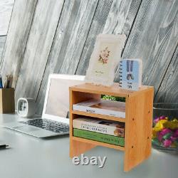 1Pc Wooden Desktop Organizer Wood Durable Practical Layered Stand Storage Shelf