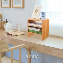 1Pc Wooden Desktop Organizer Wood Durable Practical Layered Stand Storage Shelf