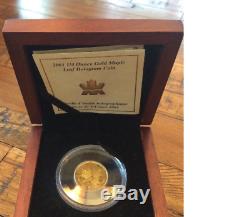2001 1/4 Oz GOLD MAPLE LEAF HOLOGRAM COIN and WOOD DISPLAY CASE and OUTER SLEEVE