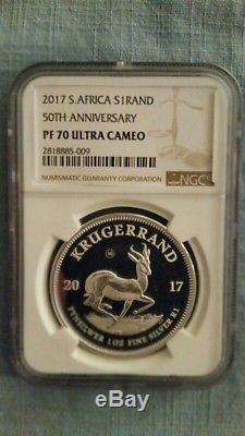 2017 silver PROOF krugerrand NGC PF70 With Custom Solid Wood Display Case