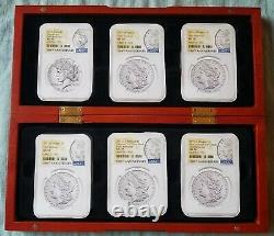 2021 Morgan & Peace Dollars Ngc Ms70 Fr (6) Coin Set All Ogp & Wood Display Case