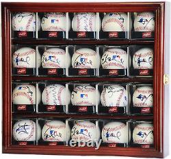 20 Baseball Display Case Acrylic Cubes Wood MLB Autograph Ball Rack Wall Cabinet