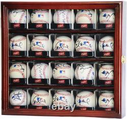 20 Baseball Display Case Acrylic Cubes Wood MLB Autograph Ball Rack Wall Cabinet