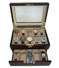 20 Ebony Walnut Dark Wood Mens Watch Collector Jewelry Display Case Box Gift