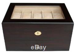 20 Ebony Walnut Dark Wood Mens Watch Collector Jewelry Display Case Box Gift